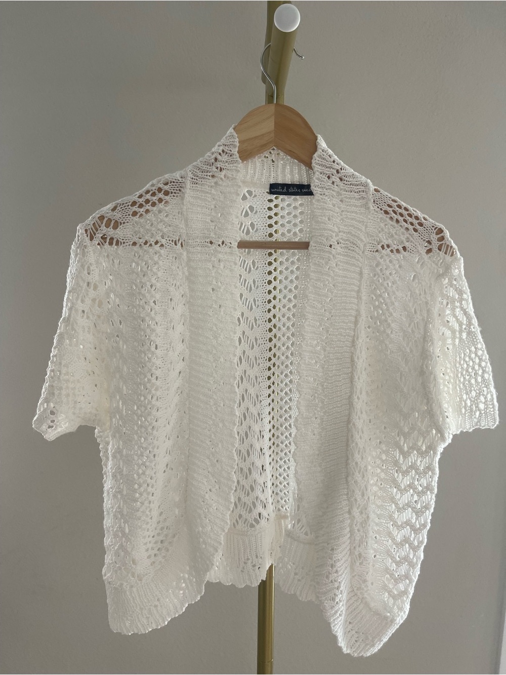 United States Sweaters Open-Front White Crochet Knit Women’s Sweater